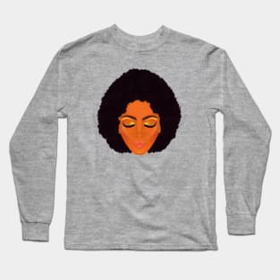 Chic Afro and Gold Makeup (Gray Background) Long Sleeve T-Shirt